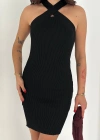Çapraz Yaka Triko Elbise Siyah