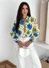 Çiçek Desenli Keten Gömlek