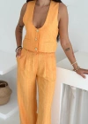 Çizgili Kumaş Yelek Takım Turuncu