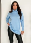 Degaje Yaka Triko Bluz Mavi + Hediye Kolye