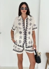 Desenli Keten Şortlu Takım