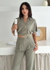 Düğme Detaylı İkili Takım Haki