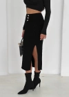 Düğme Detaylı Triko Etek Siyah