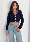 Düğme Detaylı Triko Kazak Lacivert