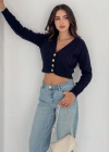 Düğme Detaylı Triko Kazak Lacivert