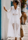 Kadın İthal Dantel Pareo Kimono Plaj Elbisesi Beyaz Bohem Yazlık Kaftan