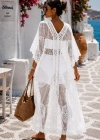 Kadın İthal Dantel Pareo Kimono Plaj Elbisesi Beyaz Bohem Yazlık Kaftan