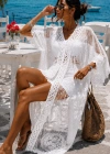Kadın İthal Dantel Pareo Kimono Plaj Elbisesi Beyaz Bohem Yazlık Kaftan