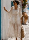 Kadın İthal Dantel Pareo Kimono Plaj Elbisesi Ekru Bohem Yazlık Kaftan