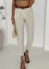 Kemer Detaylı Keten Pantolon Krem