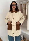 Körüklü Cep Detaylı Yağmur Gabardin Ceket Krem
