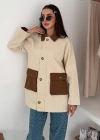 Körüklü Cep Detaylı Yağmur Gabardin Ceket Krem