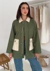 Körüklü Cep Detaylı Yağmur Gabardin Ceket Yeşil