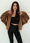 Kürk Kumaş Kapşonlu Mont Kahverengi