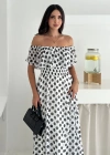 Madonna Yaka Puantiye Desen Şifon Elbise