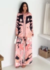 Modal Saten Kumaş Desenli Takım Pembe