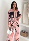 Modal Saten Kumaş Desenli Takım Pembe