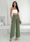 Pamuk Yıkamalı Yağmur Desen Dantelli Pantolon Yeşil