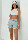 Püskül Taş Detaylı Denim Şort