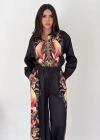 Saten Kumaş Desenli Takım Siyah