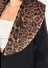 Yakası Leopar Kürklü Bayan Kaşe Kaban