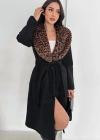 Yakası Leopar Kürklü Bayan Kaşe Kaban