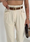 Yıkamalı Pamuk Yağmur Gabardin Yüksek Bel Pantolon Bej