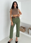 Yıkamalı Pamuk Yağmur Gabardin Yüksek Bel Pantolon Haki