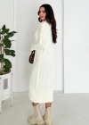 Yuvarlak Yaka Yakası Fermuarlı Uzun Kol Triko Elbise Beyaz
