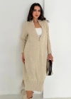 Yuvarlak Yaka Yakası Fermuarlı Uzun Kol Triko Elbise Krem