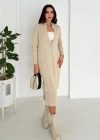 Yuvarlak Yaka Yakası Fermuarlı Uzun Kol Triko Elbise Krem