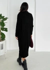 Yuvarlak Yaka Yakası Fermuarlı Uzun Kol Triko Elbise Siyah