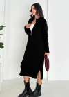 Yuvarlak Yaka Yakası Fermuarlı Uzun Kol Triko Elbise Siyah