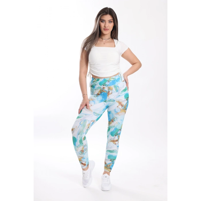 Kadın Beli Lastikli Dijital Baskılı Toparlayıcı Tayt