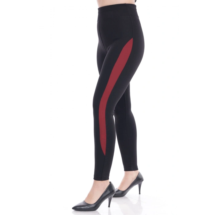 Kadın Siyah Beli Lastikli Yanı Şeritli Toparlayıcı Tayt