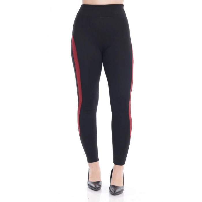 Kadın Siyah Beli Lastikli Yanı Şeritli Toparlayıcı Tayt