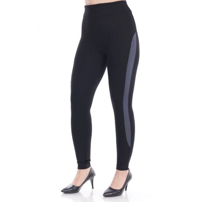 Kadın Siyah Beli Lastikli Yanı Şeritli Toparlayıcı Tayt