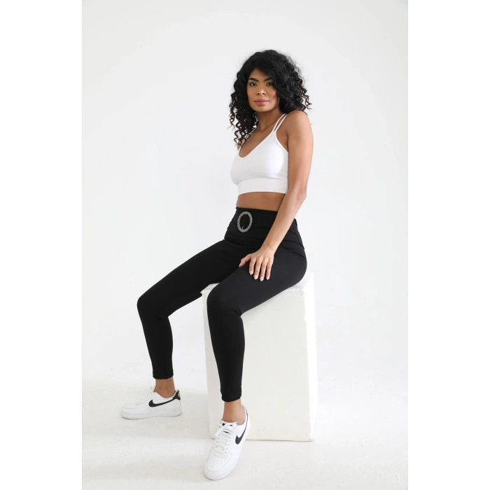 Kadın Siyah Beli Kemerli Toparlayıcı Büyük Beden Tayt