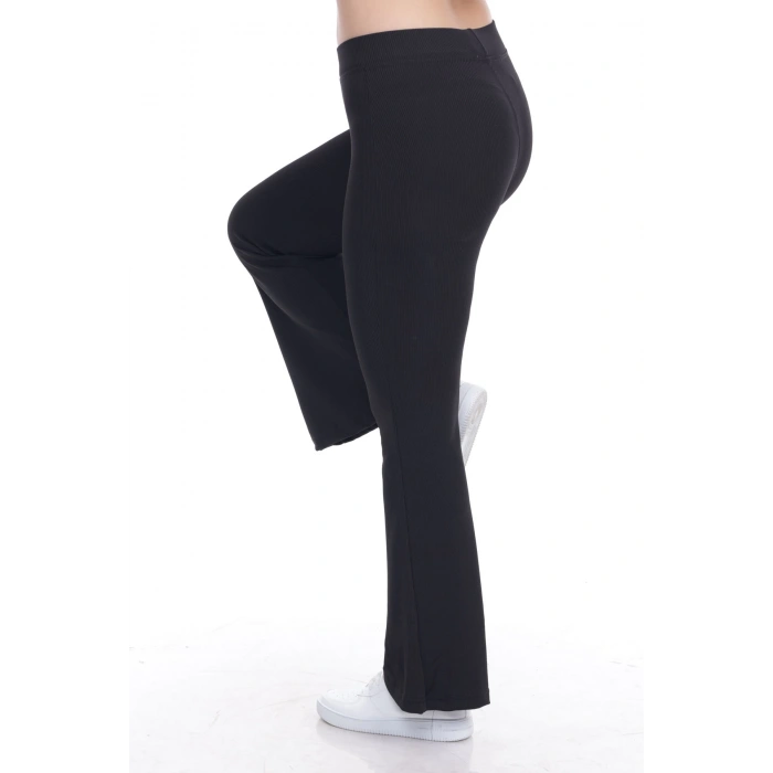 Kadın Siyah Toparlayıcı İspanyol Paça Büyük Beden Tayt