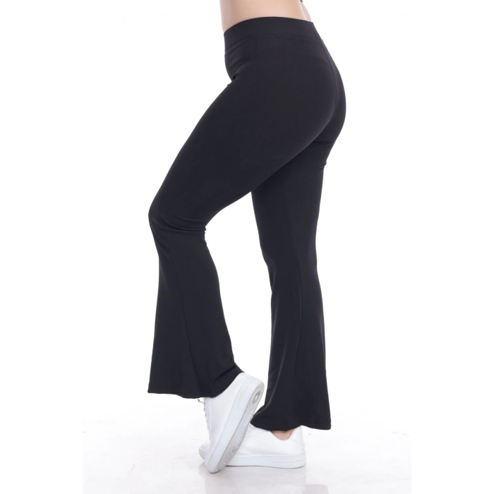 Kadın Siyah Toparlayıcı İspanyol Paça Büyük Beden Tayt