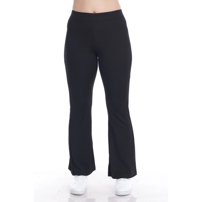 Kadın Siyah Toparlayıcı İspanyol Paça Büyük Beden Tayt