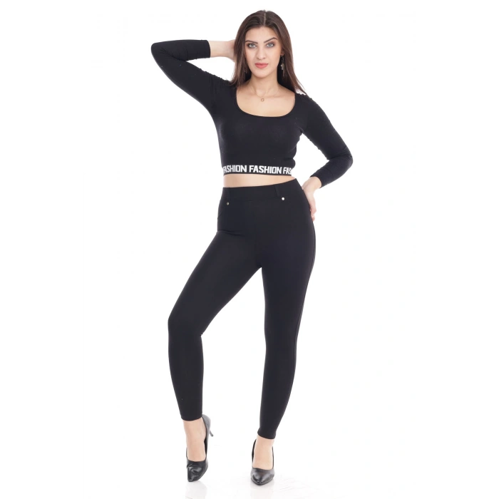 Kadın Siyah Cep Detaylı Tayt Pantolon