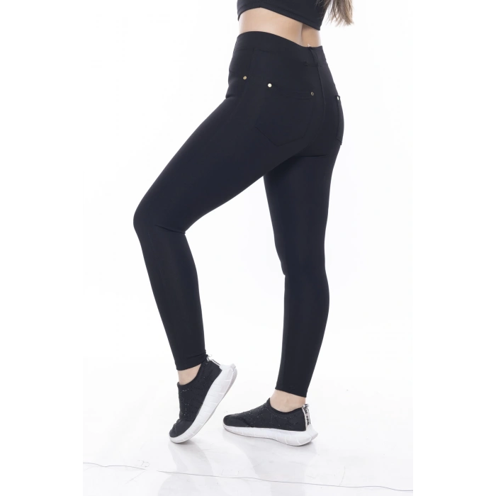 Kadın Siyah Cep Detaylı Tayt Pantolon