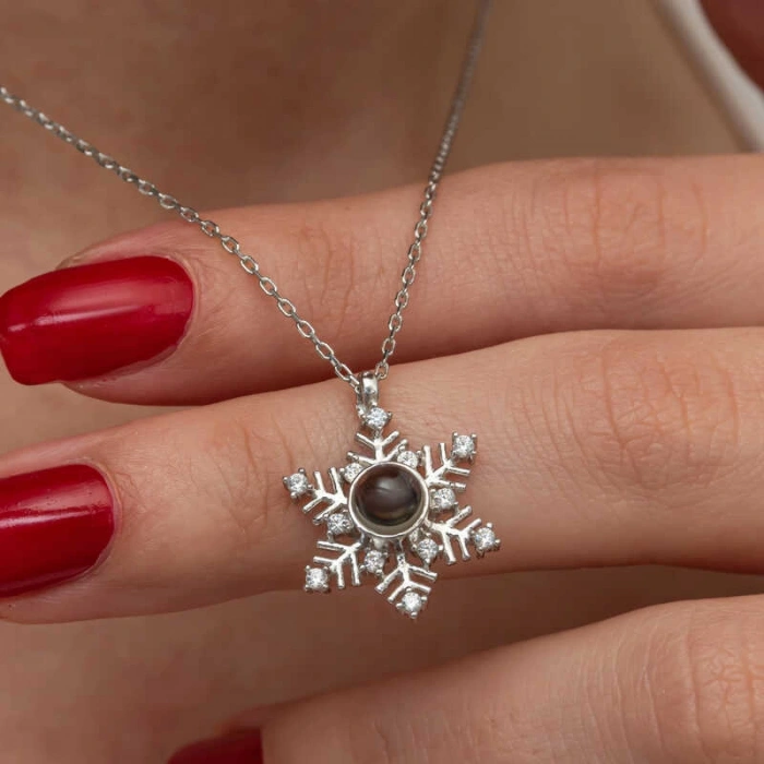 Kadın Gümüş 100 Dilde Seni Seviyorum Kar Tanesi Kadın Kolye