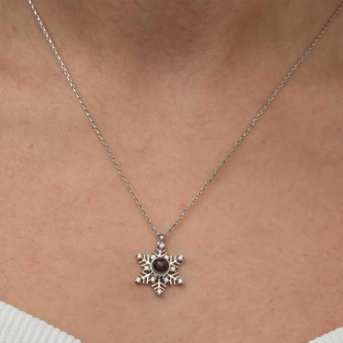 Kadın Gümüş 100 Dilde Seni Seviyorum Kar Tanesi Kadın Kolye