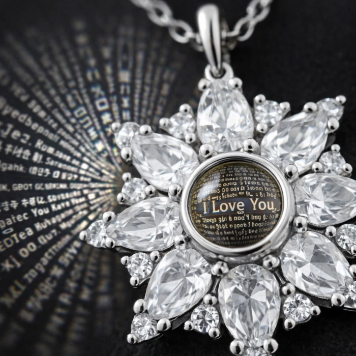 Kadın Gümüş 100 Dilde Seni Seviyorum Lotus Kadın Kolye