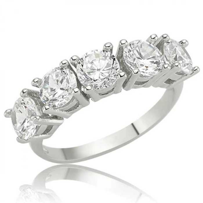 Kadın Gümüş 5 Taş Bayan Yüzük