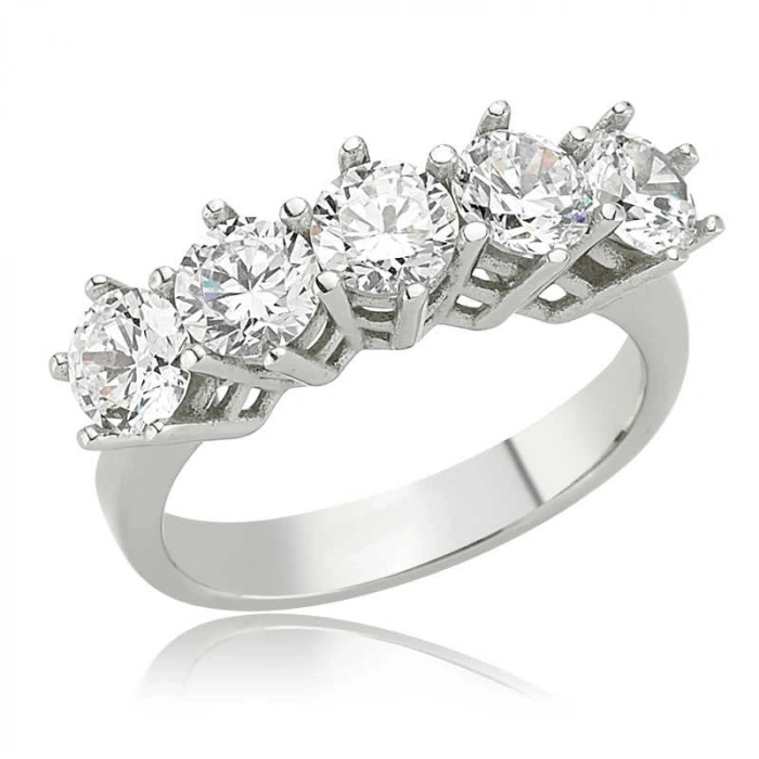 Kadın Gümüş 5 Taş Bayan Yüzük