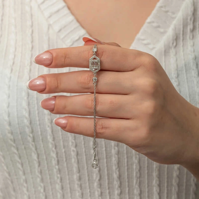 Kadın Gümüş Altıgen Baget Taşlı Kadın Bileklik