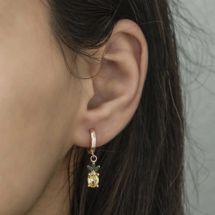 Kadın Gümüş Ananas Figür Meyve Küpe